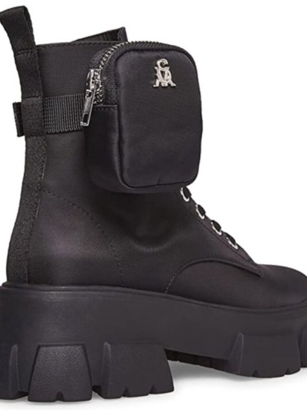 Steve Madden Women's Size 8 Tanker Black Combat Boots W Pouch Chunky Lug Sole